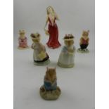 Three Royal Doulton Brambly Hedge figures, together with a Royal Doulton 'Strolling' figural
