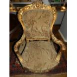 A pair of Louis XVI style carved giltwood fauteilles,