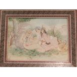 Late 19th / early 20th century Persian school, a study of a romantic couple, watercolour,