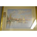 Marcel Dyf, 20th century polychromatic print, study of sailing boats at sea, signed lower right,