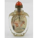 A Chinese reverse glass snuff bottle, depicting a horse to each side. H.