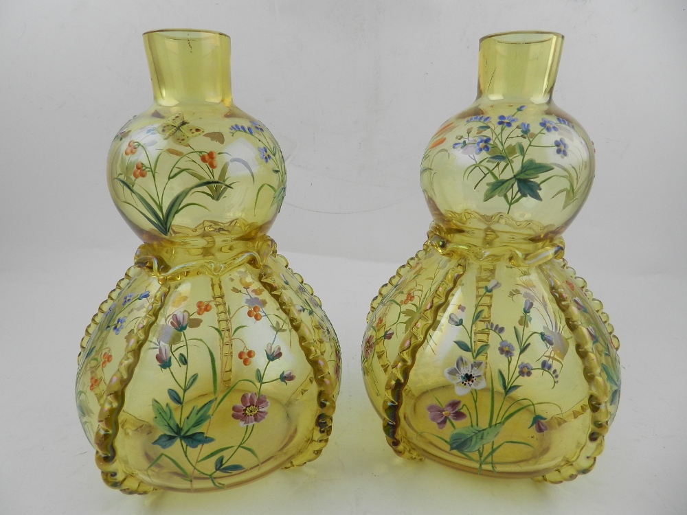 A pair of German/Austrian glass vases, in the Theresienthal style, of double gourd form,