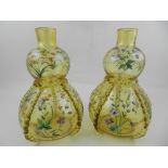 A pair of German/Austrian glass vases, in the Theresienthal style, of double gourd form,