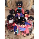 Ten golly dolls, including Harris Tweed and Merrythought.