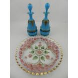 A pair of turquoise opaline glass scent bottles, made for the Middle Eastern market,