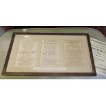 Three 18th Century Drury Lane theatre playbills, framed as one together with a sheet music book,