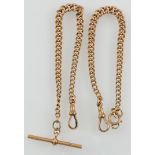 Two 9 ct gold graduated curblink watch chains, each 20cm long, one with bar,