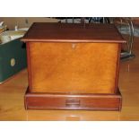 A ladies mahogany chest style travel box with jewellery drawer having hidden internal release,