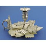 A mother-of-pearl and silver mounted chamberstick, cast in the form of a grapevine, Birmingham 1934.