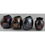 Three Poole Pottery matte black Galaxy small purse vases, H.