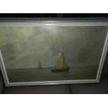 P. De Bruyn (1857-1947) Maritime study of boats at sea, oil on canvas, signed lower right.