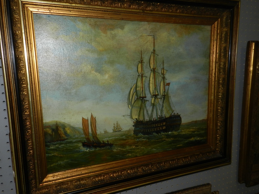Late 19th / early 20th century Continental school, a maritime study of ships at sea, oil on canvas.