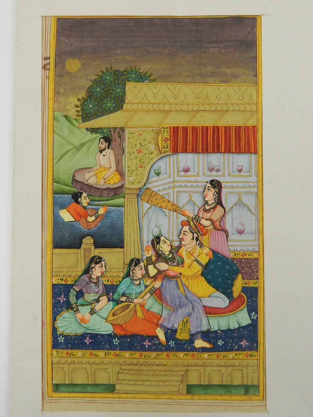 Late 19th / early 20th century Indian school, a romantic figural study, watercolour. H: 11.
