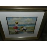 20th century Continental school. A study of children on a beach, oil on board, signed lower right.