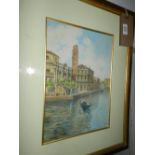 Vittorio Rappini (Italian, 1877-1939), Venetian canal scene, watercolour, signed lower right. H.