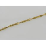 An 18 carat yellow gold waisted bar and belcher link bracelet.