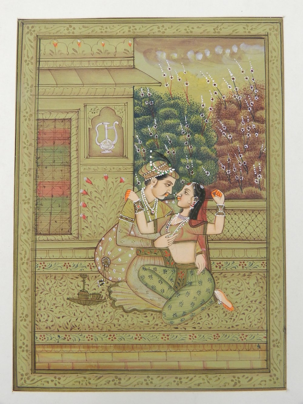 Late 19th / early 20th century Indian school, a romantic figural study, watercolour. H: 11.