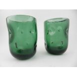 A pair of Scandinavian style green glass vases. H: 11.
