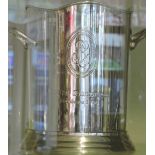 A pair of silver plated two handled champagne bottle coolers, engraved Roderer crests.