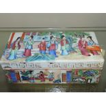 A 19th Century Chinese famille rose rectangular box and cover decorated with scenes of figures with