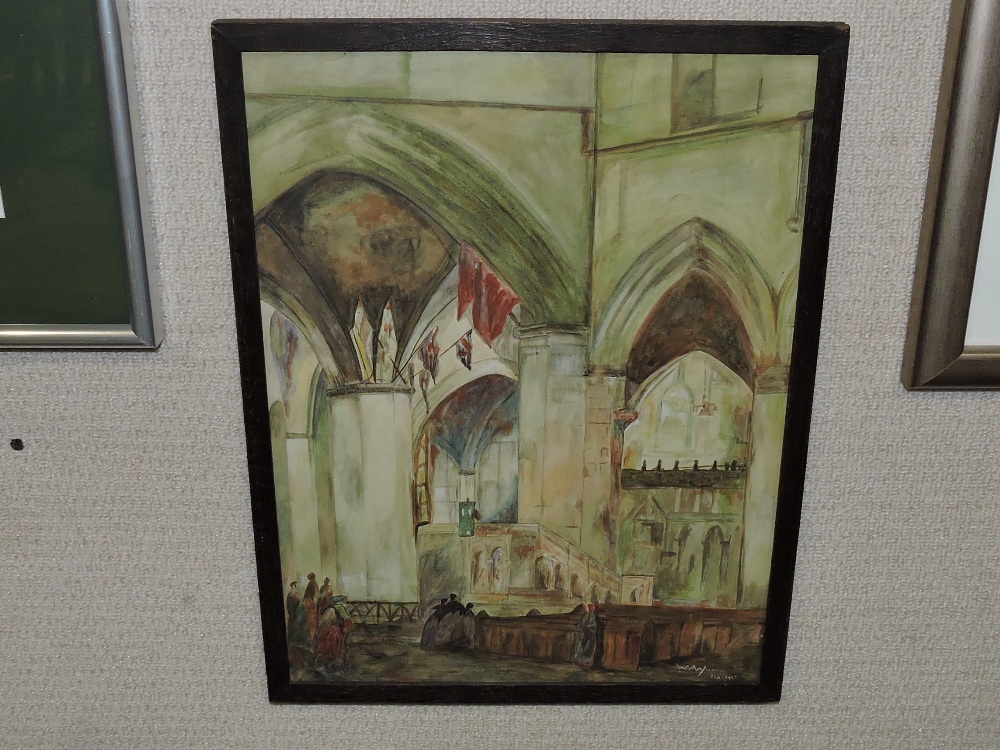 W A Yilkins (20th Century, British School) Cathedral Interior, watercolour, signed lower right,