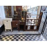 A late Victorian chiffonier top section, a French painted pine bedside cabinet,