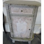 A pair of French provincial style bowfront bedside cabinets,