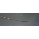 A Victorian yellow metal mounted riding crop with carved weave effect handle, marked Ellam Makers,