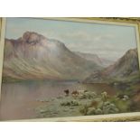 C Whitfield (Modern, British) Loch Scene with cattle watering, oil on board, signed lower right,