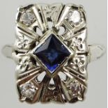 A sapphire and diamond dress ring, the plaque setting, 3g.