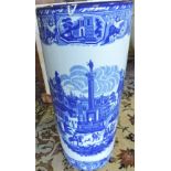 A Victorian style blue and white pottery cylindrical stickstand.