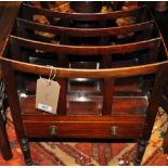 An early 20th century Regency style boxwood strung mahogany 3 division canterbury fitted drawer on