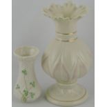 A Belleek vase, of moulded baluster flower-bud decoration, H.