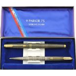 An American Parker 75 Crosshatch fountain and ballpoint, both marked Sterling Silver,