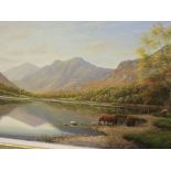 P McKay, (20th Century, British) Loch Scene with highland cattle watering, oil on canvas,