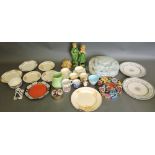 A small quantity of sundry ceramics including an Art Deco ceiling light shade, a wall mask,