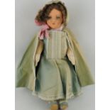 A Chad Valley moulded fabric doll circa 1930 with painted face,