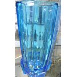 A pair of Art Deco design octagonal aquamarine glass vases, H. 25cm.