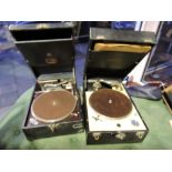 **Withdrawn** Two early 20th Century portable gramaphones by HMV and Decca together with a quantity