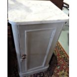 A Victorian marble top bedside cabinet, later painted grey. H. 75cm.