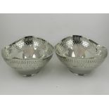 A pair of nickel plated serving bowls, having a pierced border, bears 'R. H. EP'. L.