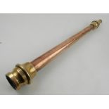 A late Victorian copper and brass fireman's hose terminal, stamped 'Morris's, patent'.