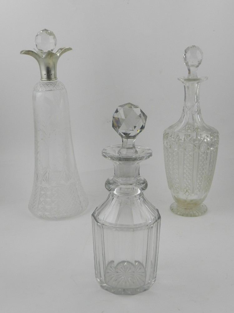A silver mounted glass decanter,
