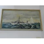 20th century British school, a study of a maritime battle scene, oil on canvas, signed lower right.