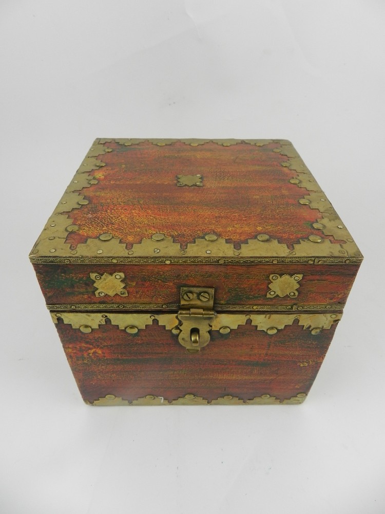 An Indian brass-bound table box.