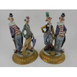 A pair of Capo-Di-Monte porcelain studies of clowns, bears factory mark to bases.