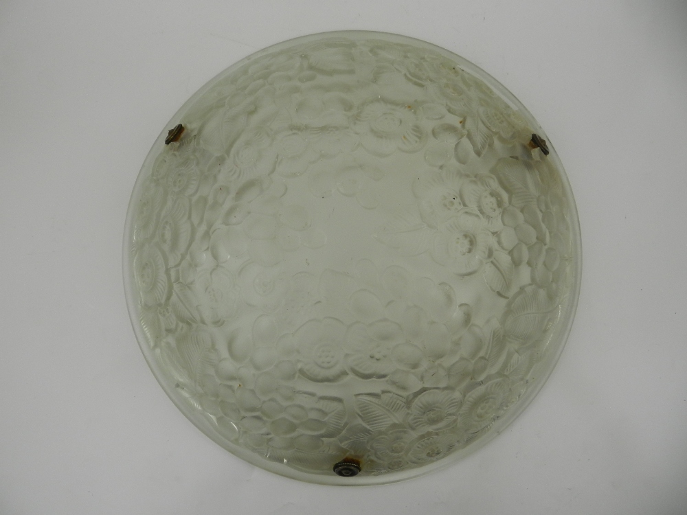 A 1930s Maurice Model glass ceiling light, decorated with flowers and fruits.