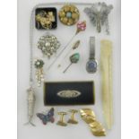 A quantity of costume jewellery, to include beaded necklaces, a silver and raw amethyst ring,