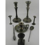 A pair of silver candlesticks, hallmarked Birmingham, H: 23.
