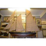 A 19th century scale model pond yacht, model of a Gaff rigger barge. Approx.